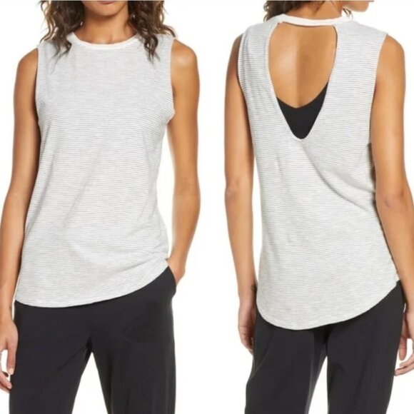 Zella Tops - NWT Zella Size M Striped Open Back Muscle Tank striped open back White Blanc